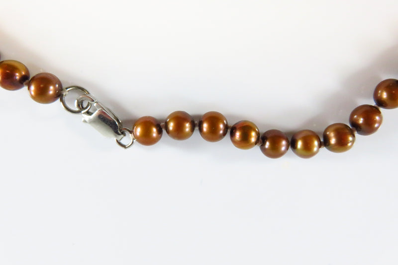 17 1/2 Bronze Cultured Pearl Beaded Necklace Sterling Silver Clasp for Repurpose close up of clasp