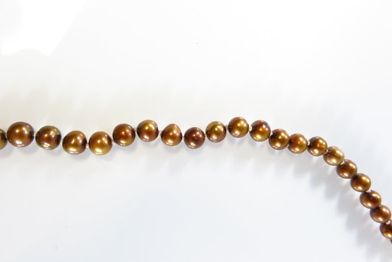 17 1/2 Bronze Cultured Pearl Beaded Necklace Sterling Silver Clasp for Repurpose close up of beads
