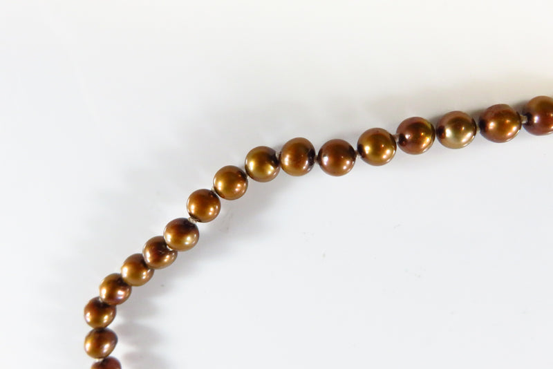 17 1/2 Bronze Cultured Pearl Beaded Necklace Sterling Silver Clasp for Repurpose close up of beads