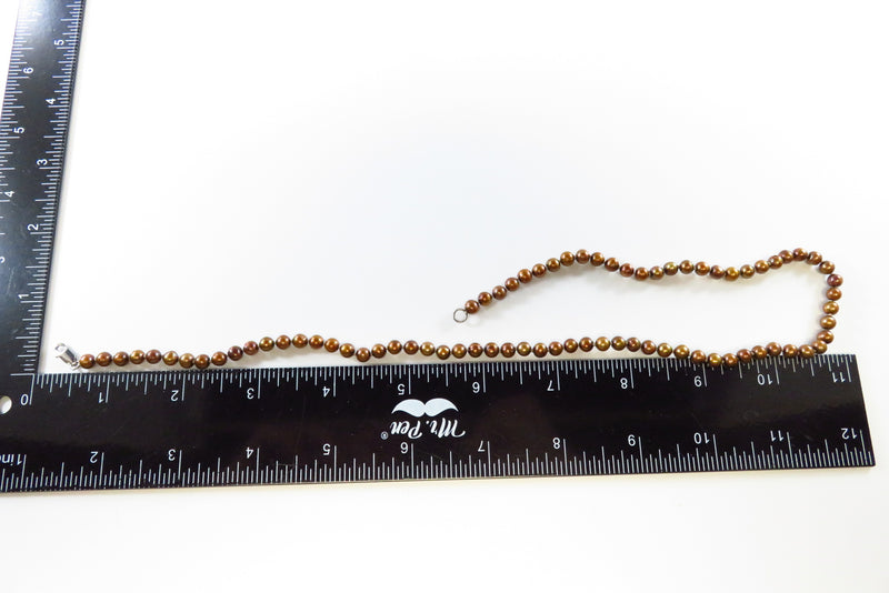 17 1/2 Bronze Cultured Pearl Beaded Necklace Sterling Silver Clasp for Repurpose with measurement
