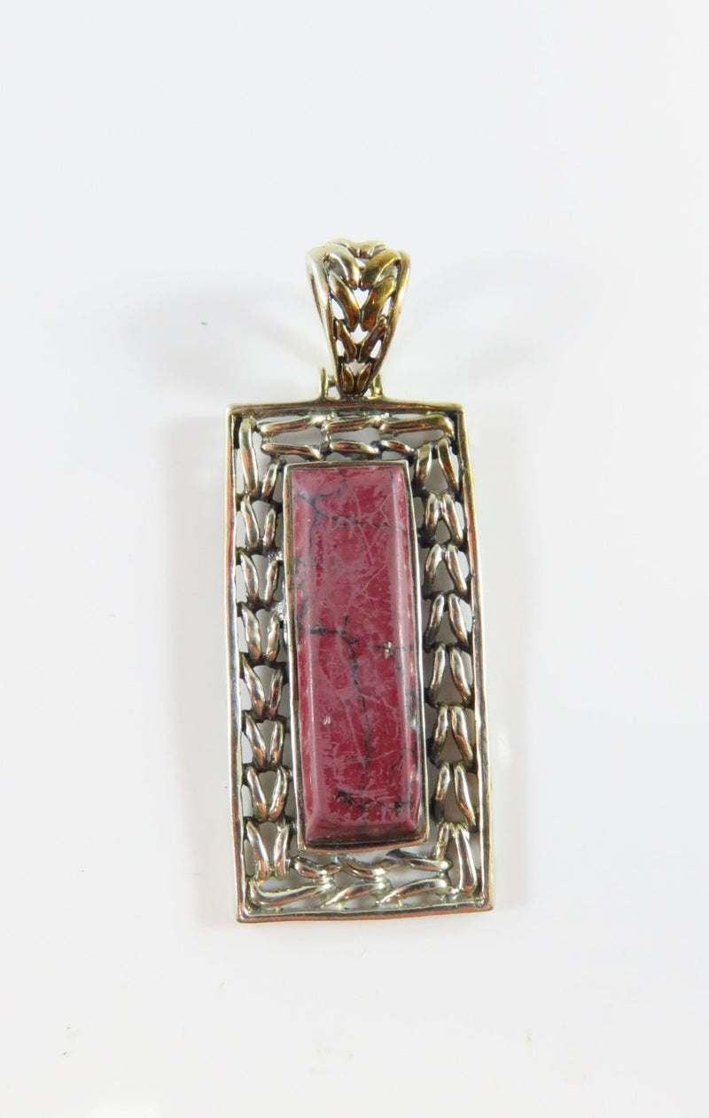 925 Thulite Plaque Pendant Sterling Rectangular Pendant 2" Drop