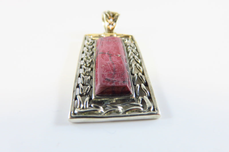 925 Thulite Plaque Pendant Sterling Rectangular Pendant 2" Drop