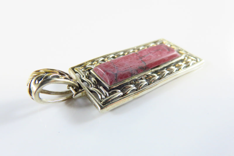 925 Thulite Plaque Pendant Sterling Rectangular Pendant 2" Drop