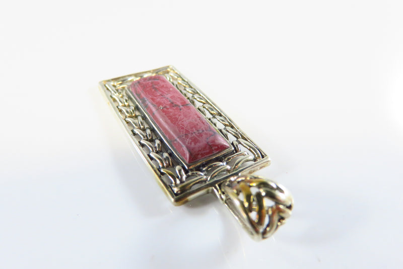 925 Thulite Plaque Pendant Sterling Rectangular Pendant 2" Drop