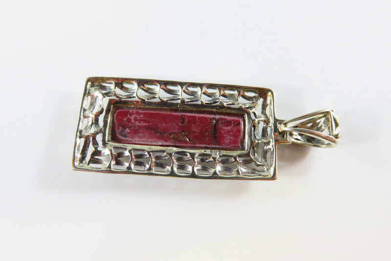 925 Thulite Plaque Pendant Sterling Rectangular Pendant 2" Drop