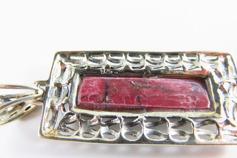 925 Thulite Plaque Pendant Sterling Rectangular Pendant 2" Drop