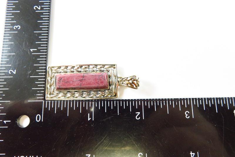 925 Thulite Plaque Pendant Sterling Rectangular Pendant 2" Drop