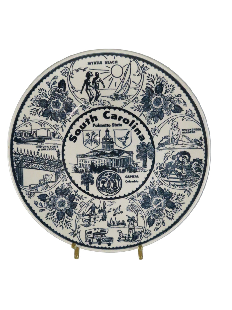 South Carolina Souvenir Plate – Enco National Ironstone, Palmetto State Landmarks – 10"