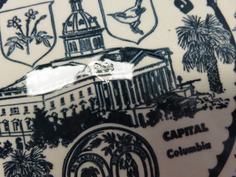 South Carolina Souvenir Plate – Enco National Ironstone, Palmetto State Landmarks – 10"