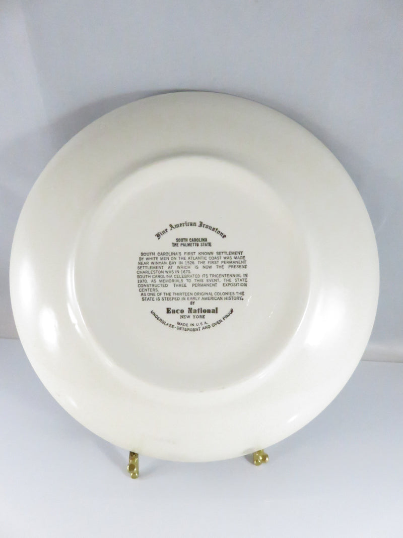 South Carolina Souvenir Plate – Enco National Ironstone, Palmetto State Landmarks – 10"