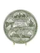 Pennsylvania Souvenir Plate – Keystone State Landmarks Green Transferware ~9½” — front view