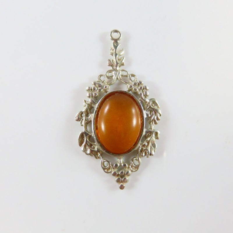 Vintage 925 Baltic Amber Pendant 925 Pierced Frame 1 1/2" Finding