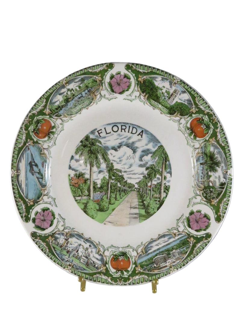 Decorative plate with scenic designs and 'Florida' text on a white background
