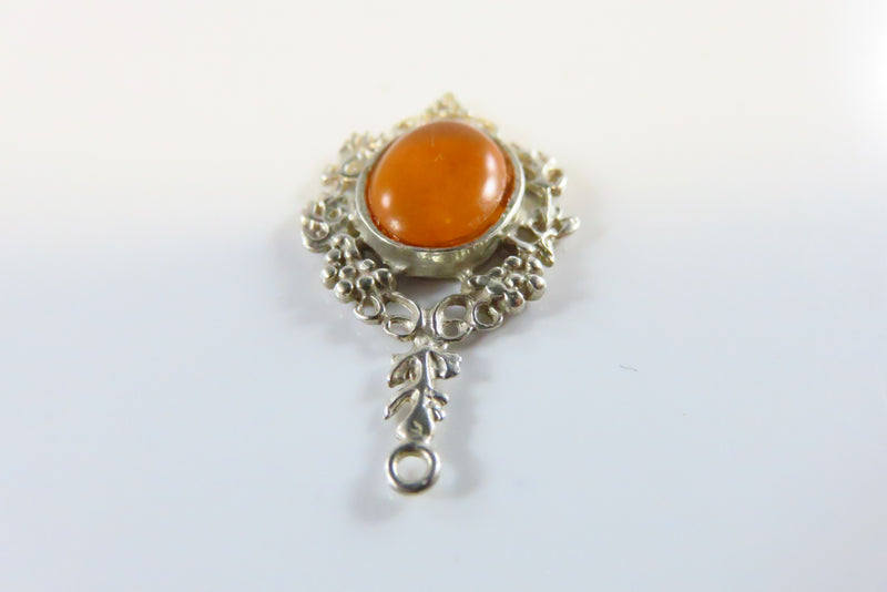 Vintage 925 Baltic Amber Pendant 925 Pierced Frame 1 1/2" Finding