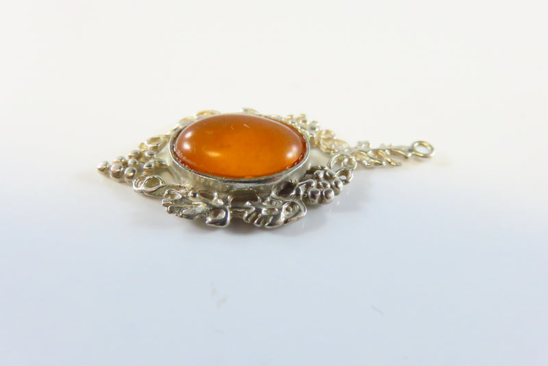 Vintage 925 Baltic Amber Pendant 925 Pierced Frame 1 1/2" Finding