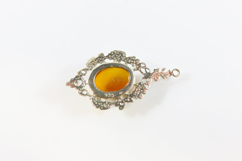 Vintage 925 Baltic Amber Pendant 925 Pierced Frame 1 1/2" Finding