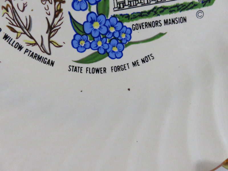 Alaska Souvenir Plate – State Symbols, Governor’s Mansion, Mount McKinley ~10”