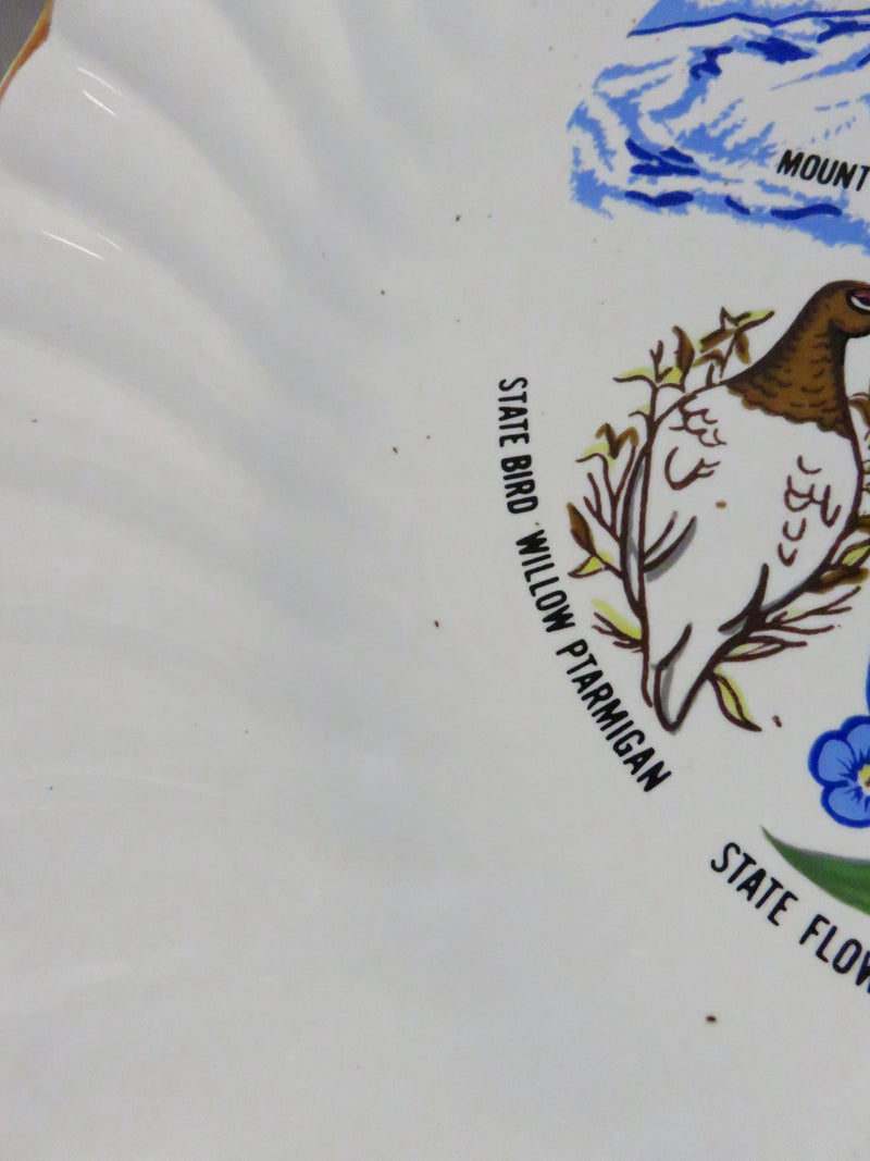 Alaska Souvenir Plate – State Symbols, Governor’s Mansion, Mount McKinley ~10”