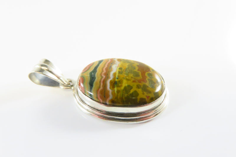 Sterling Cabochon Jasper Pendant 925 Polished Oval Jasper 1 3/4" Drop