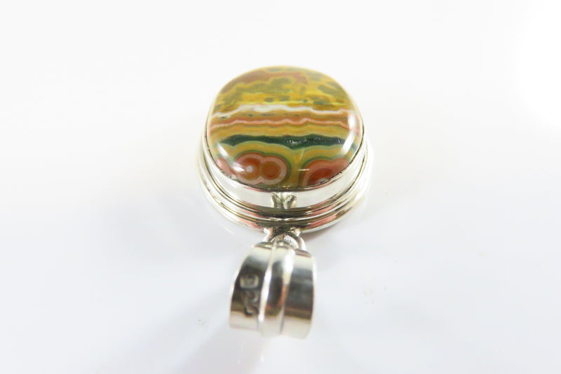 Sterling Cabochon Jasper Pendant 925 Polished Oval Jasper 1 3/4" Drop