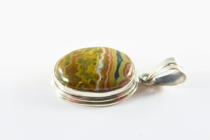 Sterling Cabochon Jasper Pendant 925 Polished Oval Jasper 1 3/4" Drop