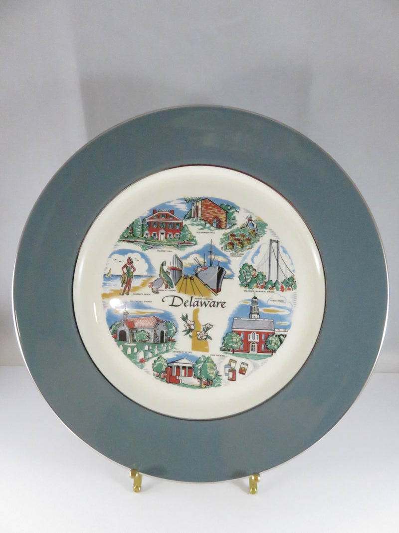 Delaware Souvenir Plate – State Landmarks Triomphe USA Gray Border 10¾”