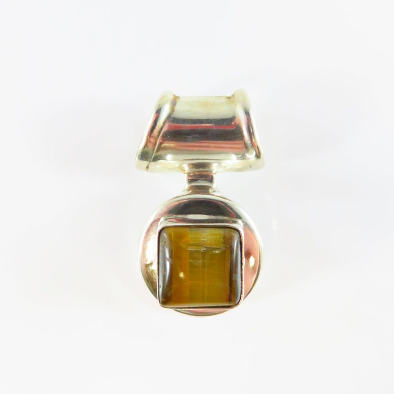 Pre-owned 925 Mexico Tiger's Eye Cabochon Omega Sterling Slide Pendant