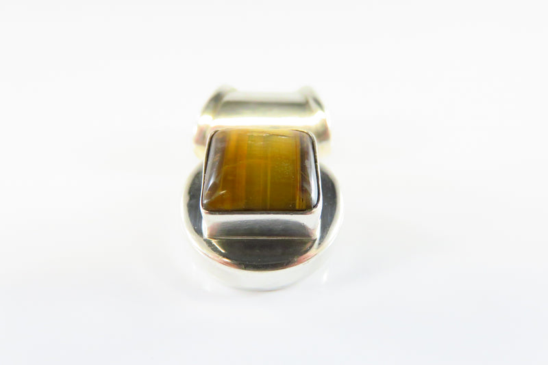 Pre-owned 925 Mexico Tiger's Eye Cabochon Omega Sterling Slide Pendant