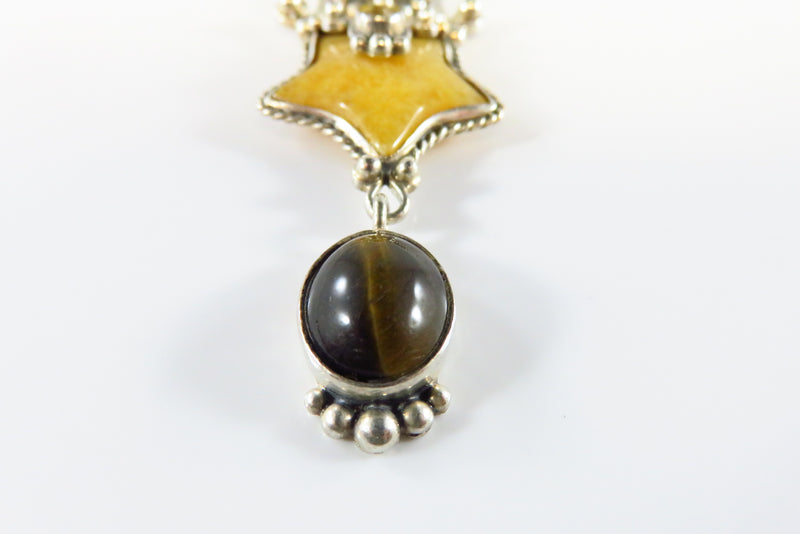 Exotic Omega Style Sterling Silver Tiger's Eye Pendant for Repair 3" Drop