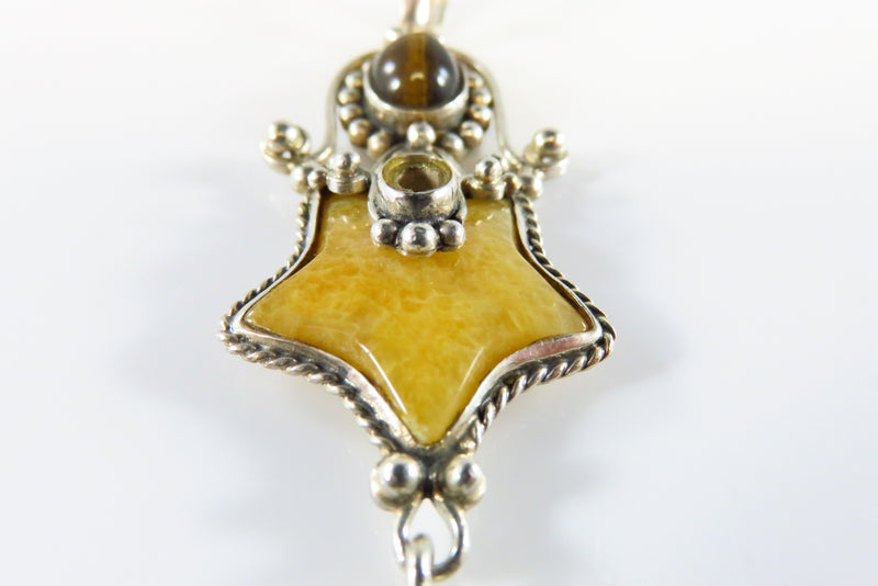 Exotic Omega Style Sterling Silver Tiger's Eye Pendant for Repair 3" Drop