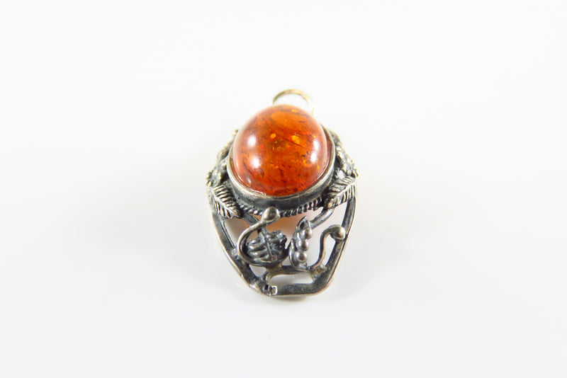 Mid Century Style Sterling Baltic Amber Pendant 925 Pierced Frame