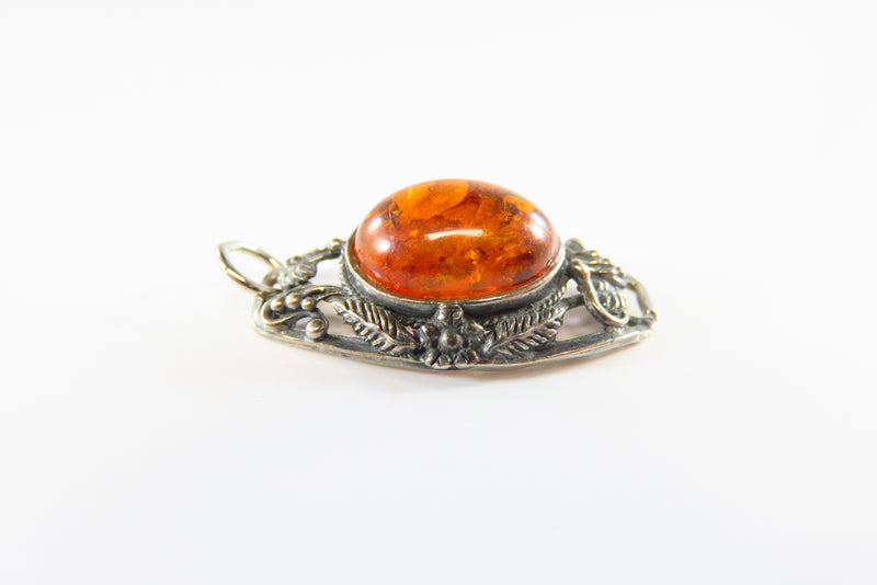 Mid Century Style Sterling Baltic Amber Pendant 925 Pierced Frame