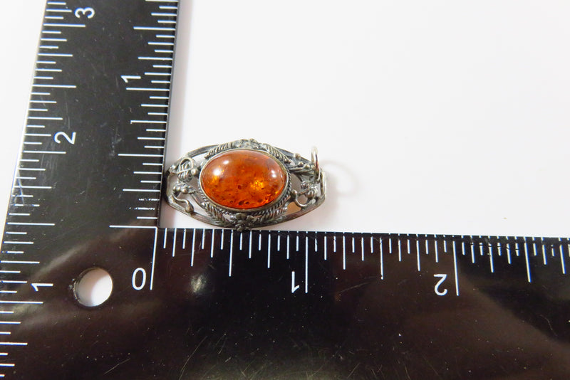 Mid Century Style Sterling Baltic Amber Pendant 925 Pierced Frame