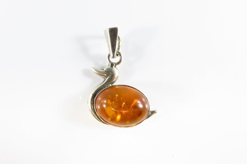 Vintage Duck Pendant Baltic Amber Sterling Silver 1" Drop