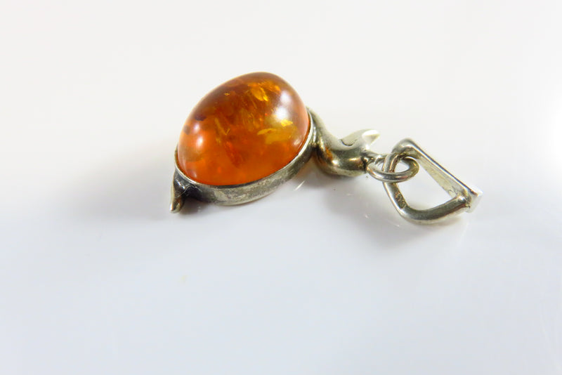 Vintage Duck Pendant Baltic Amber Sterling Silver 1" Drop