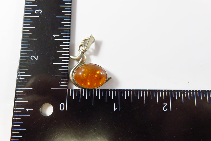 Vintage Duck Pendant Baltic Amber Sterling Silver 1" Drop