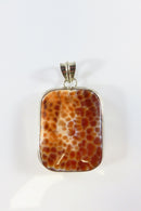 Large Sterling Silver Faceted Imitation Crab Agate Omega Style Pendant 2 1/4" Drop