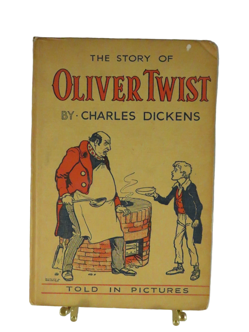 Book cover of 'The Story of Oliver Twist' by Charles Dickens with illustrations on a white background
