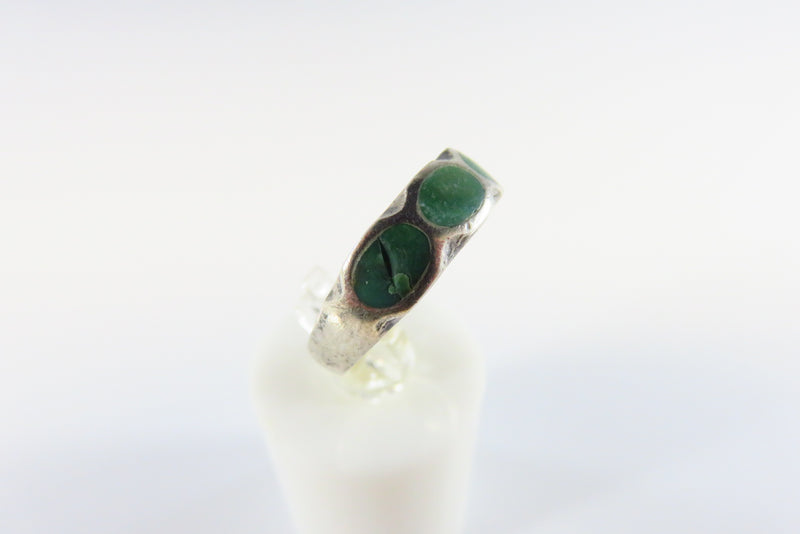 Southwestern Sterling Silver Green Inlay Band Ring Size 7