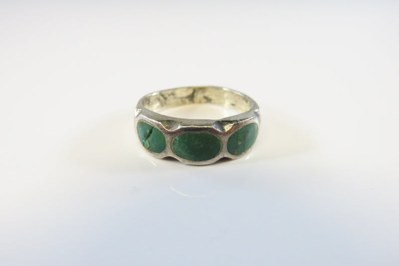 Southwestern Sterling Silver Green Inlay Band Ring Ring Size 7