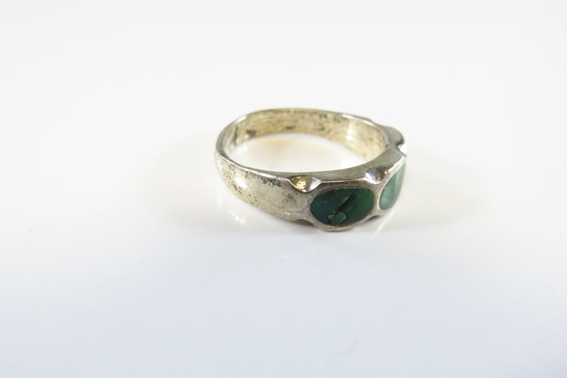 Southwestern Sterling Silver Green Inlay Band Ring Size 7