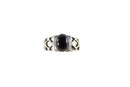 Vintage Oval Onyx Cabochon Solitaire Pierced Sterling Silver Ring Size 7.25 — Sterling Silver, Silver — front view