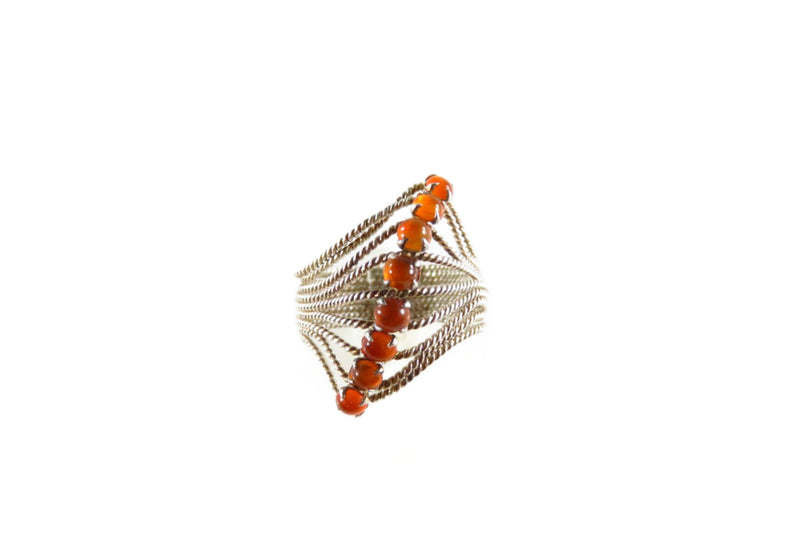 Twisted Wire Sterling Silver Orange Stone Multi Band Ring Ring Size 7 top view