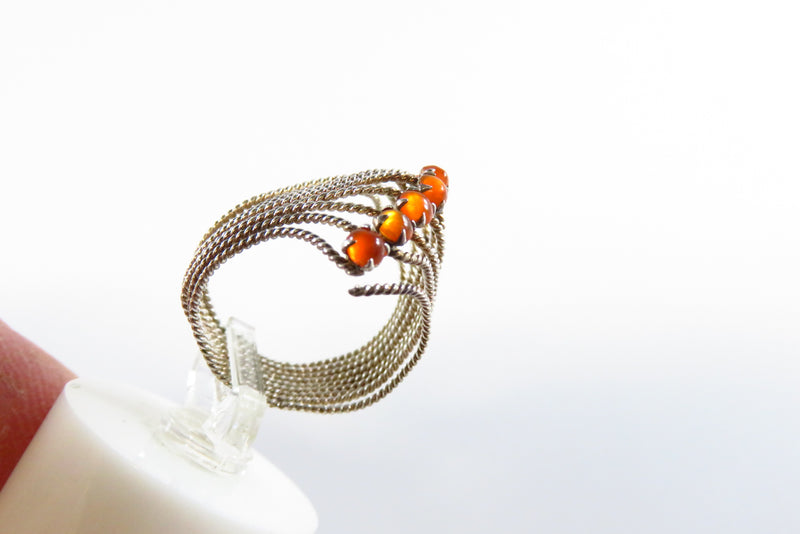Twisted Wire Sterling Silver Orange Stone Multi Band Ring Size 7 side view