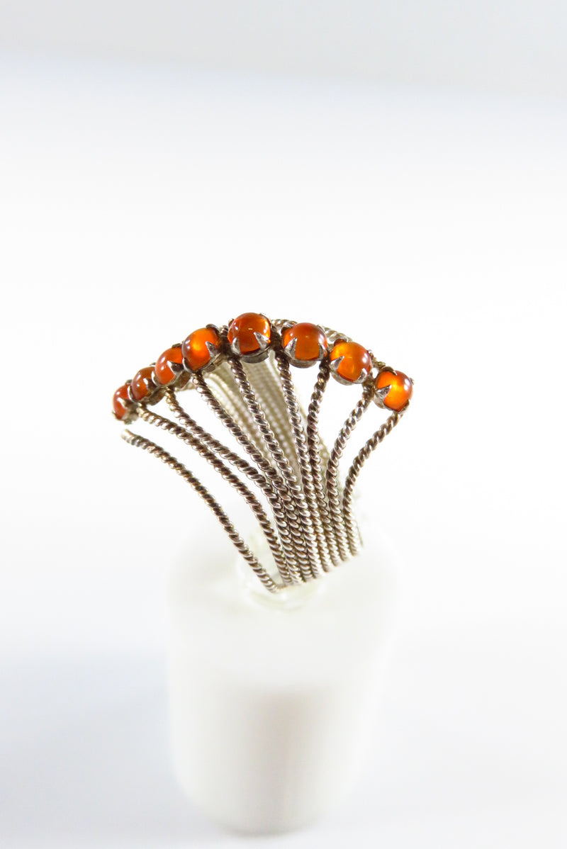 Twisted Wire Sterling Silver Orange Stone Multi Band Ring Size 7 side view