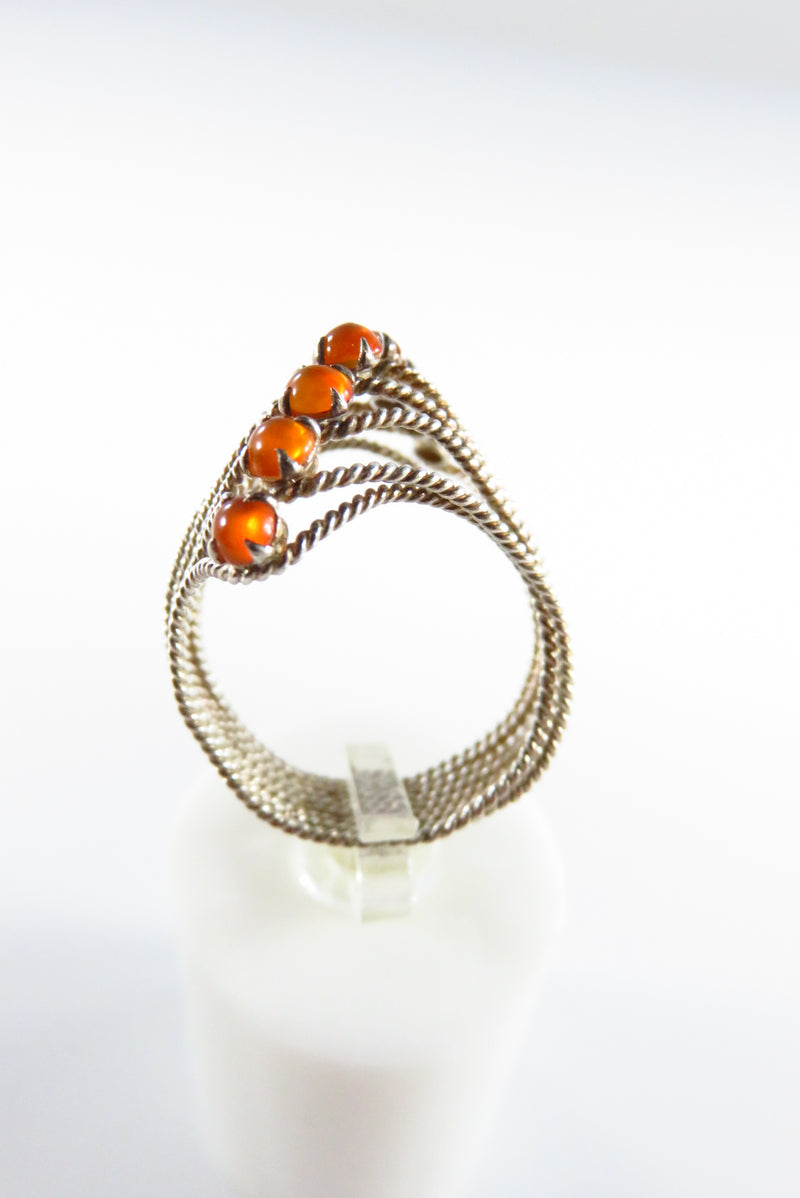 Twisted Wire Sterling Silver Orange Stone Multi Band Ring Size 7