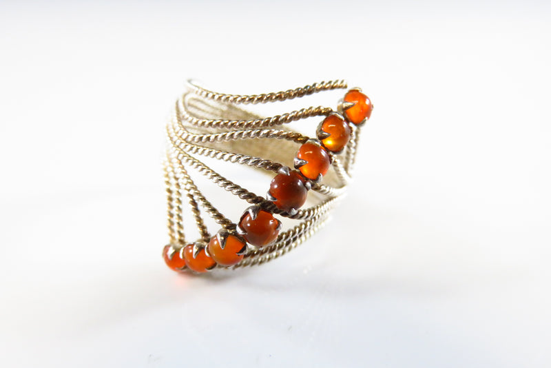 Twisted Wire Sterling Silver Orange Stone Multi Band Ring Size 7