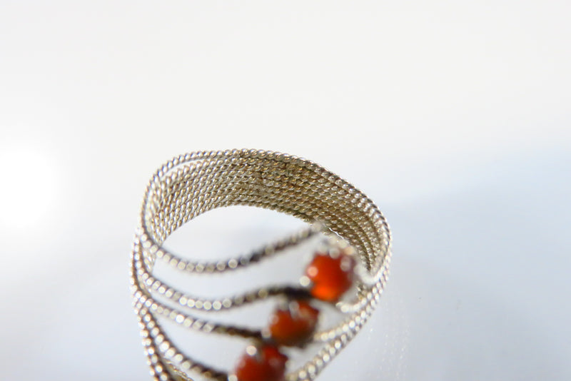 Twisted Wire Sterling Silver Orange Stone Multi Band Ring Size 7 inside band