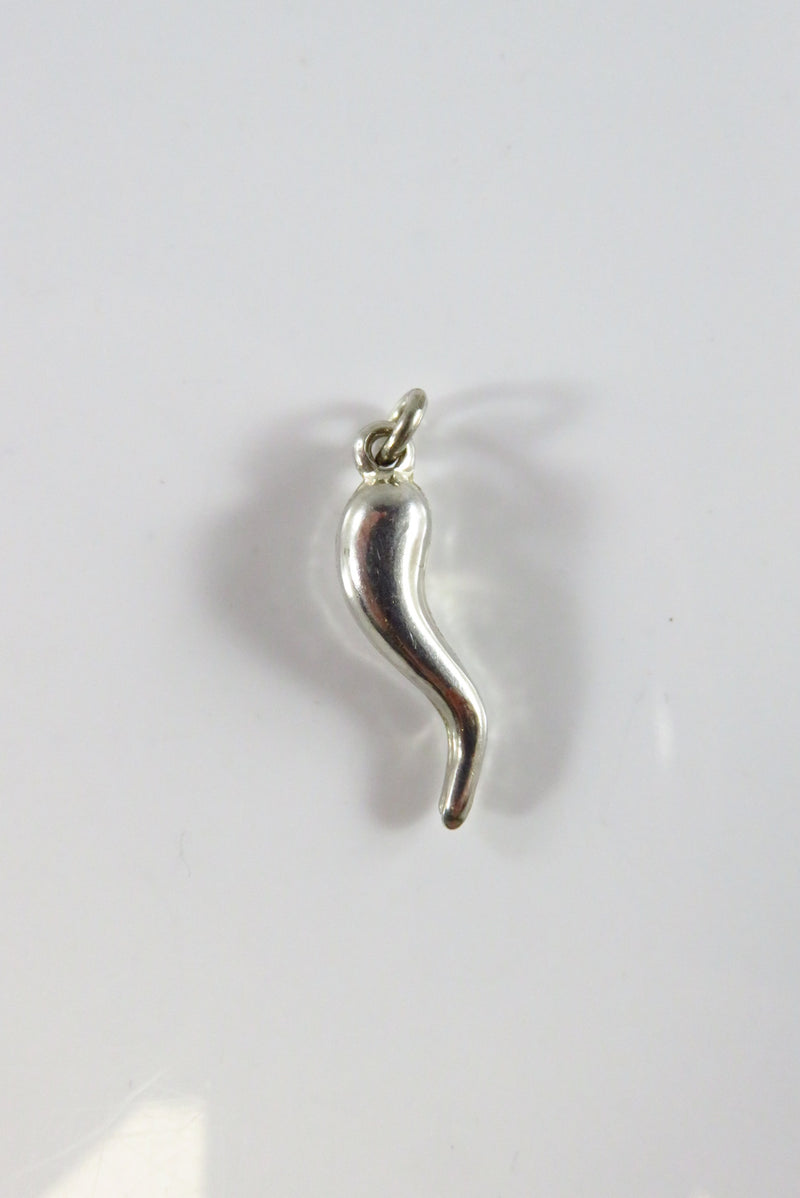 Pre-owned Sterling Silver Italian Horn Pendant or Charm 21mm High