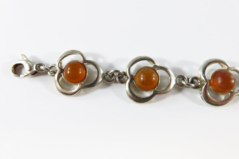 7 3/4" Modernist Sterling Silver Amber Cabochon Bracelet Lobster Clasp